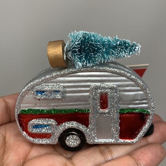 RV camper trailer w tree Christmas tree ornament holiday decoration retro style - Picture 8 of 14
